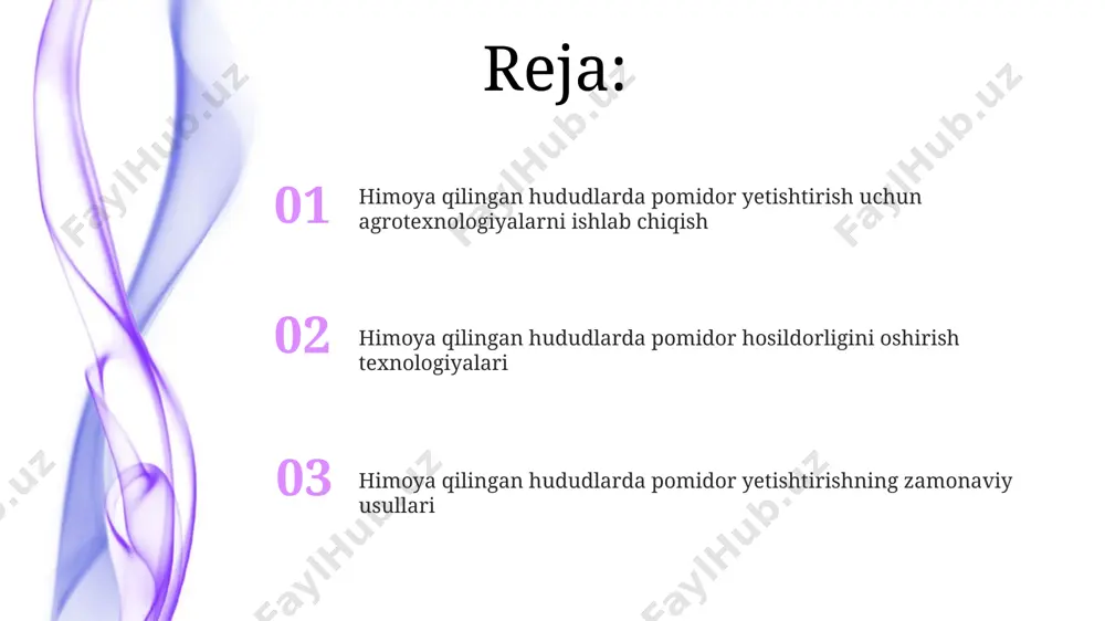 sezilarli darajada oshiradi. tuproq tayyorlash va urug' ekish texnologiyalari tuproqni tayyorlashda 1 m³ uchun 5-7 kg chirigan go'ng va 20-30 g mineral o'g'itlar qo'shish unumdorlikni 15-20% ga oshiradi. urug' ekishdan oldin tuproqni sterilizatsiya qilish orqali zamburug' va bakteriyalar kasalliklarini 90% ga kamaytirish mumkin. kasallik va zararkunandalarga qarshi kurash integrated pest management (ipm) yondashuvi, pomidor zararkunandalarini boshqarishda turli usullarni, shu jumladan, agrotexnikadan tortib biologik va kimyoviy usullarni birgalikda qo'llashni o'z ichiga oladi va 85% gacha hosildorlikni saqlashga yordam beradi. himoya qilingan maydonlarda pomidor yetishtirishda biologik vositalar, masalan, trichoderma turlaridan foydalanish 30% gacha kasalliklarni kamaytirishga yordam beradi va kimyoviy vositalarga nisbatan ekologik toza usul hisoblanadi. hosilni yig'ish va saqlash texnologiyalari hosilni yig'ishda 15-20% gacha bo'lgan mexanizatsiyalashgan usullar qo'llanilsa, meva shikastlanishi 5% ga kamayadi va samaradorlik 20% ga oshadi. gazli muhitni boshqarish (ca-saqlash) texnologiyasi yordamida kislorod miqdorini 3% gacha, karbonat angidrid miqdorini esa 5% gacha oshirish orqali saqlash muddati 4-6 haftagacha uzaytiriladi. e'tiboringiz …