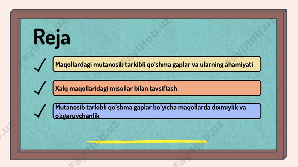 iy va o'zgaruvchan jihatlari: - doimiylik: - "yaxshi ish,boʻlsa-yu yomon ishdan ustun kelsa" maqolida doimiylik yotadi, chunki bu printsip har doim amal qiladi. bu maqol, har qanday holatda ham yaxshi ishning ahamiyatini ta'kidlaydi. - "ko‘p ishlagan, ko‘p o‘rganadi" maqolida doimiylik, ya'ni mehnat va o‘rganish jarayonlari bir-biriga bog'liq. bu, doimo o'zgarib turadigan hayotiy tajribalarimizni ifodalaydi. - o'zgaruvchanlik: - "darddan dars olish" maqoli o'zgaruvchanlikni ifodalaydi, chunki inson hayotida har xil dardlar va ularni yengish jarayonlari farq qiladi. bu maqol, har bir insonning tajribasi va dardlari o'ziga xosligini ko'rsatadi. - "o‘rni kelmasa, tanga so‘ramas" maqoli o'zgaruvchanlikni ko'rsatadi, chunki har bir vaziyatda odamning tutgan o'rni har xil bo'lishi mumkin. bu, turli vaziyatlarda odamlarning rol va vazifalari qanday o'zgarishi mumkinligini ifodalaydi. maqollardagi misollar o'zbek xalq maqollarida mutanosib tuzilmalar keng qo'llaniladi. masalan, "oqni ko'r, qora bilan ur" yoki "yugurib kel, lekin to'xtab tur" kabi maqollarni keltirish mumkin. bu maqollarda mutanosib tuzilmalar orqali fikrlar o'zaro bog'lanib, yanada …