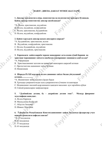 din va davlat munosabatlari — DOCX