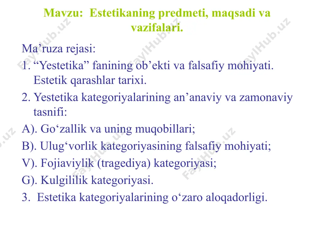 nglatuvchi yunoncha aisthetikos–«oyestetikos» so‘zidan «estetika» (olmoncha «yestetik»- «eshtetik») iborasini olib, ana shu bo‘shliqni to‘ldirdi. baumgarten estetikani hissiy idrok etish nazariyasi sifatida ilgari surdi. lekin, ko‘p o‘tmay, u goh «go‘zallik falsafasi», goh «san’at falsafasi» sifatida talqin etila boshlandi. estetika fanining eng buyuk nazariyotchilaridan biri gegel esa o‘z ma’ruzalarining kirish qismida yozadi: «estetika» degan nom muvaffaqiyatsiz chiqqani va yuzaki ekani sababli boshqa atama qo‘llashga urinishlar bo‘ldi. so‘zning o‘z-o‘zicha bizni qiziqtirmasligini nazarda tutib, biz «estetika» nomini saqlab qolishga tayyormiz, buning ustiga, u odatiy nutqqa singishib ketgan. shunga qaramay, bizning fanimiz mazmuniga javob beradigan ibora, bu– «san’at falsafasi» yoki yana ham aniqroq qilib aytganda- «badiiy ijod falsafasi». nafosat tushunchasi va uning mohiyati nafosat. nafosat bir tomonlama, real voqelikni, ikkinchi tomondan ilmiy tushunchani anglatadi. u real voqelik sifatida inson hayotining barcha sohalarini nurlantirib turuvchi qamrovli ma’naviy hodisa, tushuncha sifatida esa estetika faniga oid yuzlab, ehtimol, minglab atamalarni o‘z ichiga olgan eng yirik istiloh, yevropacha ta’rifda …