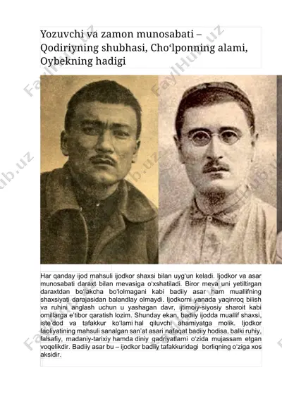 badiiy asar va ijodkor munosabati — DOCX