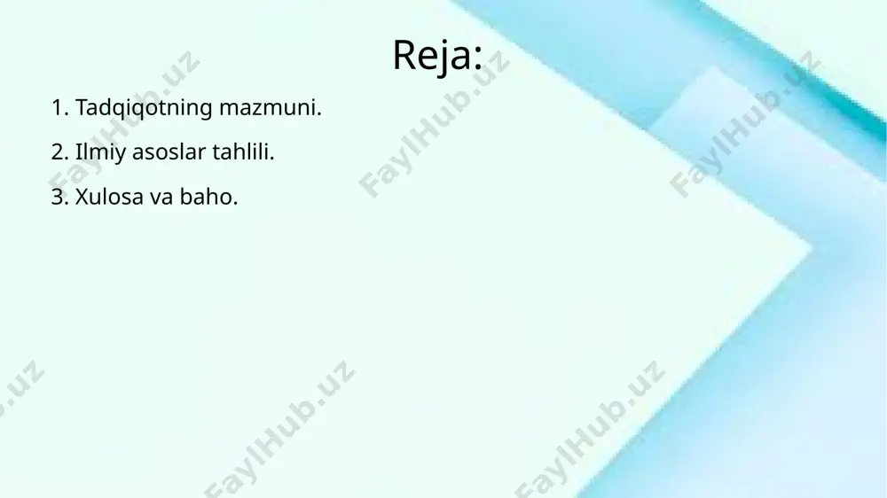 ularning o‘zaro bog‘liqligini ochib bergan. ishda tadqiqot natijalarini tasdiqlovchi empirik ma’lumotlar, statistik tahlillar va amaliy tajribalar ham qo‘llanilgan bo‘lib, bu ilmiy xulosalarning ishonchliligini oshiradi. shu tariqa, ilmiy asoslar tahlili tadqiqotning nazariy negizini mustahkamlash va mavzuni yanada to‘liq ochib berish imkonini beradi. eriboringiz uchun rahmat! image1.jfif image2.jpeg image3.jpeg /docprops/thumbnail.jpeg