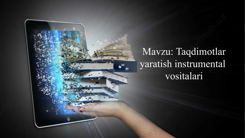 adi. tayyor shablonlardagi slayd ketma-ketligi avtomatik tarzda belgilab chiqilgan bo'ladi. taqdimot muharrirlari multimediali elektron o‘quv kurslarni yaratish imkoniyatini beruvchi dastur. dastur orqali foydalanuvchilar flash - roliklar, youtube - videoresurs-larni power point taqdimot slaydlariga joylashtirishi mumkin. dasturning asosiy afzalligi shundaki, power point dasturida yaratilgan taqdimot fayli hajmini 97 foizgacha siqish imkoniyati mavjud. bu dastur yordamida audio, video, interaktiv elementlar va testlar bilan boyitilgan onlayn taqdimot materiallari va o‘quv, har xil so‘rovnomalar, anketalar,3d kitob kabi bir qancha elektron nashrlar tashkil etish imkoniyati mavjud. taqdimot muharrirlari taqdimot muharrirlari powerpoint e’tiboringiz uchun raxmat! image10.png image1.jpg image2.jpg image9.jpg image11.png image12.jfif image13.png image14.png image15.png image16.png image17.png image18.png image19.png image20.png image21.png image22.png image23.png image24.png image25.png image26.png image27.png image28.png image3.jpg /docprops/thumbnail.jpeg
