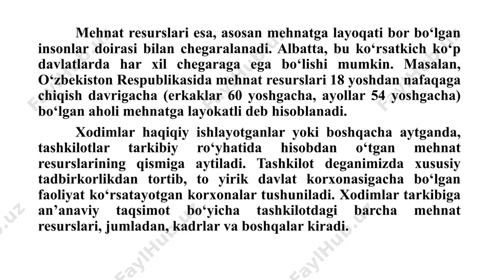 a qo‘shgan hissasiga qarab ish haqi va imtiyozlar o‘rnatish adolatli hisoblanadi. bunda holisona hamda o‘zgaruvchan tizim ishlab chiqish va qo‘llash maqsadga muvofiqdir. 5. ko‘nikma xosil qilish. ishga qabul qilingan xodimlarning tashkilotning samarali faoliyatiga kirishib ketishi, xodimning bajarishi lozim bo‘lgan vazifalarni sitqidildan ado etishi va boshqalar kiradi. jamoada psixologik muhitni yanada yaxshilanishi, ish o‘rnida va ishlab chiqarishning atrof muhitida qulay sharoit yaratilishi xodimlarda ko‘nikma hosil qilish uchun katta ahamiyatga egadir. 6. xodimlarni o‘qitish. malakali mutaxassislarni tayyorlash, yangi dasturlarni ishlab chiqish, hamda ulardan unumli foydalanish, xodimlarni mutaxassislik bilimdonligini oshirish va rivojlantirish maqsadida vaqti-vaqti bilan qayta o‘qitish zarur hisoblanadi. 7. xodimning mutaxassislik bo‘yicha o‘sishini boshqarish. shunday shart-sharoitlar yaratish lozimki, har bir xodim ishlayotgan tashkiloti uchun katta foyda keltirish bilan birga o‘zining qiziqishlari va talablarini qondirishni amalga oshirsin. 8. kadrlar attestatsiyasi. har bir mutaxassisniig ish natijalarini son va sifat ko‘rsatkichlariga ob’ektiv baho qo‘yish usulini ishlab chiqish, uning mutaxassislik darajasini aniqlash. bu ishga vazifaviy xizmat …