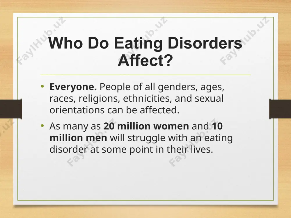 orders, national association of anorexia nervosa and associated disorders, national eating disorders association, the international association of eating disorders professionals foundation, residential eating disorders consortium, eating disorders coalition for research, policy & action, multi-service eating disorders association, binge eating disorder association, eating disorder parent support group, international eating disorder action, project heal, and trans folx fighting eating disorders). learn more and download a pdf of the 9 truths about eating disorders. 5 the 9 truths about eating disorders 4. eating disorders are not choices, but serious biologically influenced illnesses. 5. eating disorders affect people of all genders, ages, races, ethnicities, body shapes and weights, sexual orientations, and socioeconomic statuses. 6. eating disorders carry an increased risk for both suicide and medical complications. 6 the 9 truths about eating disorders 7. genes and environment play important roles in the development of eating disorders. 8. genes alone do not predict who will …