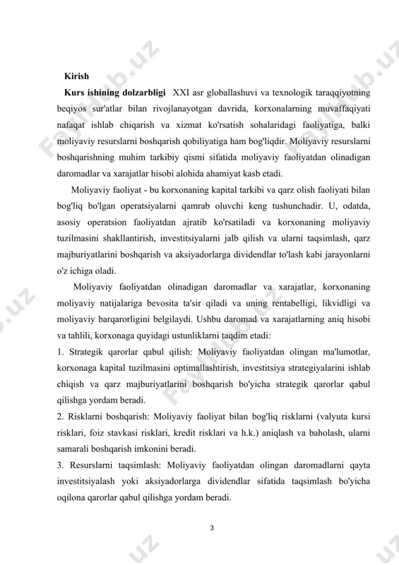 aromadlar va xarajatlarni samarali boshqarish orqali yuqori rentabellikni ta'minlashi mumkin. xarajatlarni kamaytirish va daromadlarni ko'paytirish orqali tashkilotning moliyaviy natijalari yaxshilanadi. ichki nazorat va tahlil: daromadlar va xarajatlar hisobi tashkilotning ichki nazorat tizimini yaratish va tahlil qilish imkoniyatini beradi. bu tizim yordamida tashkilot moliyaviy faoliyatini yaxshiroq nazorat qilib, kerakli tuzatishlar kiritishi mumkin. har bir xarajat va daromad to'g'risida aniqlik bo'lishi, tashkilot rahbariyatiga qarorlar qabul qilishda yordam beradi.1 moliyaviy rejalashtirish va prognozlash: daromadlar va xarajatlar hisobi tashkilotga kelajakdagi moliyaviy rejalari uchun zarur bo'lgan prognozlarni tayyorlashda yordam beradi. moliyaviy faoliyatni tahlil qilish orqali tashkilot kelajakda qanday daromadlar olishini va xarajatlarni qanday boshqarishini oldindan prognoz qilish mumkin. 1 g’ulomov.f (2019) moliyaviy hisoblar va analitik tahlil toshkent soliq majburiyatlarini bajarish: daromadlar va xarajatlar hisobi soliq majburiyatlarini to'g'ri va o'z vaqtida bajarish uchun ham muhimdir. tashkilotning soliqqa tortiladigan daromadlari, xarajatlari va ularning hisob-kitoblari, soliq organlari tomonidan talab qilingan hisobotlarni taqdim etish uchun zarurdir. strategik qarorlar qabul …