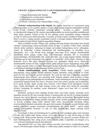 falsafaning fan va dunyoqarashga doir mohiyati — DOCX