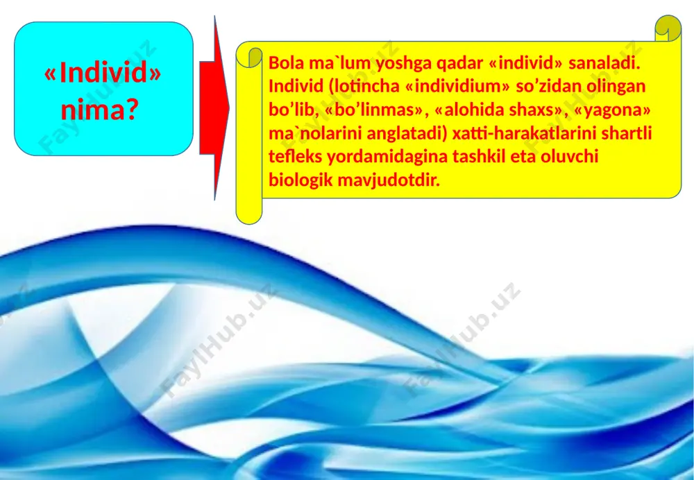 jamoasi va har bir bolaning o‘ziga xosligini hisobga olgan holda amaliyotda tatbiq etish. insonning shaxs sifatida, rivojlanishida ijtimoiy hodisalarning ta`siri kuchli bo’ladimi? yoki tabiiy omillar yetakchi o’rin tutadimi? balki tarbiyaning ta`siri yuqoridir? ular o’rtasidagi o’zaro munosabat qanday? fanda biologik yo’nalish deb nomlangan nuqtayi nazar yetakchi o’rinlardan birini egallab, uning vakillari aristotel, platonlar tabiiy- biologik omillarni yuqori qo’yadi. ular tug`ma imkonivatlar. taqdir. tole har kimning hayotdagi o’rnini belgilab bergan, deydilar. xvi asr falsafasida vujudga kelgan preformizm oqimi namoyandalari esa shaxs rivojlanishidagi naslning roliga katta baho berib, ijtimoiy muhit va tarbivaning rolini inkor etadi. xorij psixologiyasidagi yana bir oqim — bixeviorizm xx asr boshlarida yuzaga kelgan bo’lib, uning namoyandalari, ong va aqliy qobiliyat nasldan-naslga o’tib, insonga u tabiatan berilgan, deyiladi. mazkur ta’limot vakili amerikalik olim e.torndaykdir. progmatizm oqimi va uning vakillari d.dyul, a.kombe ham shaxs rivoilanishini biologik nuqtayi nazarda asoslaydilar. ular rivojlanishni faqat miqdoriy o’zgarishdan iborat, deb qaraydilar. naslning rolini aibsolyutlashtirib, uni …