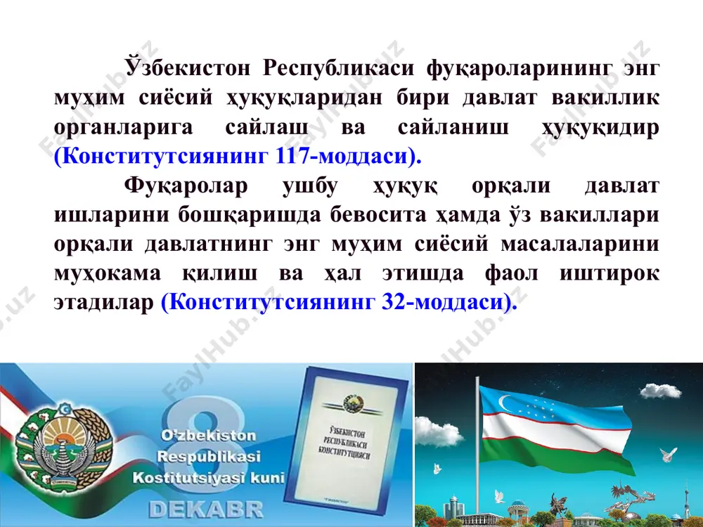 тликка сайланиш тадбиркорлар ва ишбилармонлар ҳаракати партияси – тадбиркорлар ва ишбилармонларнинг янада кенгроқ фаолият юритишлари учун янги имкониятлар очиш, уларнинг истиқболини ҳам назарий, ҳам амалий жиҳатдан асослаб бериш, жамиятнинг ушбу табақаси манфаатларини ҳимоя қилиб боради. партия 2003 йил 15 ноябрда ташкил топган, партия раҳбари – содиқжон турдиев "миллий тикланиш" демократик партияси – ўзбекистонни ривожлантиришнинг – юрт тинчлиги, ватан тараққиёти, халқ фаровонлиги – умуммиллий ғоялари атрофига бутун жамиятни жипслаштиришга асосланган йўлда фаолият олиб боради. партия 2008 йил 20 июнь куни ўзбекистон "миллий тикланиш" демократик партияси ва фидокорлар миллий демократик партиясининг бирлашуви натижасида ташкил топган. партия раҳбари -сарвар отамуратов «адолат» социал демократик партияси – “адолат — ҳаётимизнинг бош мезони, адолат — ҳар бир инсон учун” шиор асосида ўзбекистонда ҳуқуқий демократик давлат ва кучли фуқаролик жамияти қуришга йўналтирилган фаолият олиб боради. партия 1995 йил 18 февралда ташкил топган. партия раҳбари – нариман умаров ўзбекистон халқ демократик партияси – ўз фаолиятини давлат ва жамият …