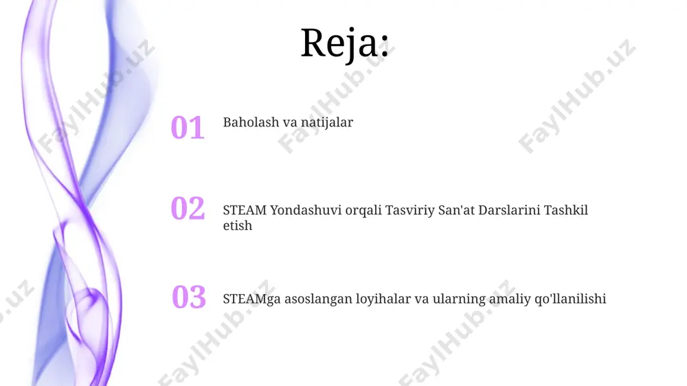 entdagi 2 soatlik darsda, ranglar nazariyasi va geometrik shakllarni birlashtirib, abstrakt rasmlar yaratish bo‘yicha amaliy loyiha amalga oshirildi. steam yondashuvi asosida, buxoroda 9-sinf o‘quvchilari 2 oy davomida 5 ta turli xil materiallar yordamida (yog‘och, loy, metall va boshqalar) o‘zlarining miniatyura haykallarini yaratish orqali san'at va muhandislik tamoyillarini o‘rgandilar. baholash va samaradorlikni aniqlash baholash jarayonida 5 balldan 10 ballgacha bo'lgan shkala, samarqanddagi san'at maktablarida qo'llaniladigan aniq mezonlarga asoslanadi, bu esa talabalarning ijodkorlik va texnik mahoratini ob’ektiv baholash imkonini beradi. baholash va samaradorlikni aniqlashda, namangan viloyatining 3 ta san'at maktabida o'tkazilgan tadqiqotlar shuni ko'rsatdiki, steam yondashuvi qo'llanilganda, talabalarning ishtiroki va ijodiy faolligi 15% ga oshgan. samaradorlikni aniqlashda, toshkentdagi 20 ta maktab o'quvchilarining 80% dan ortig'i darslardan faol ishtirok etganini hisobga olgan holda, o'quv dasturi va o'qituvchilarning yondashuvini tahlil qilish zarur. texnologiyalarni qo'llash orqali tasviriy san'at darslarini boyitish tabletlar va smartfonlar orqali onlayn rasm chizish dasturlari, masalan, procreate yoki autodesk sketchbook, 20 dan …