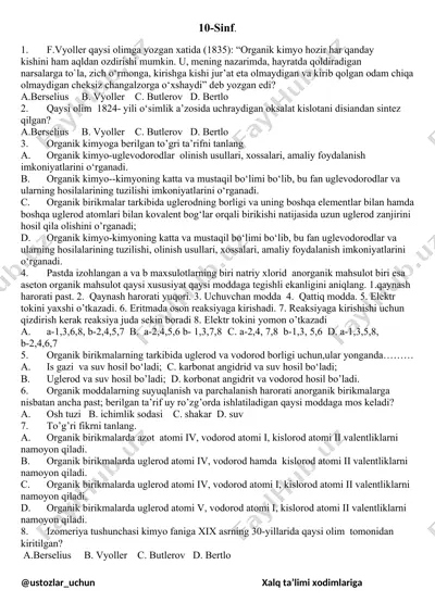 organik kimyo haqida tushunchalar va savollar to‘plami — DOCX