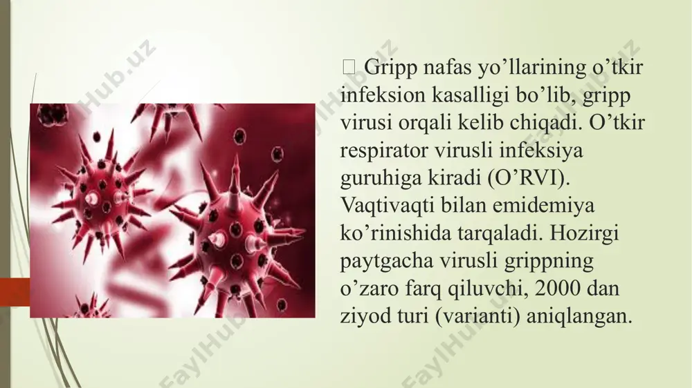 devit kabi polevitaminlardan 1-2dona ichishi;  uyushgan jamoalarda (maktab, bog’cha, konsert zallari, kinoteatr, umumiy transport vositalari) 4 qavatli dokadan tikilgan niqob taqib yurish tavsiya qilinadi;  kuz oylarida tibbiyot muassasalarida grippga qarshi emlash o’tkaziladi image1.jpeg image2.jpeg image3.jpeg image4.jpeg image5.jpeg image6.jpeg /docprops/thumbnail.jpeg