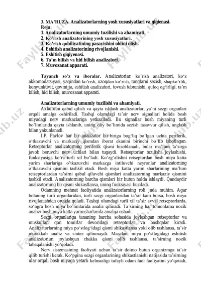 analizatorlarning yosh xususiyatlari va gigienasi — PDF