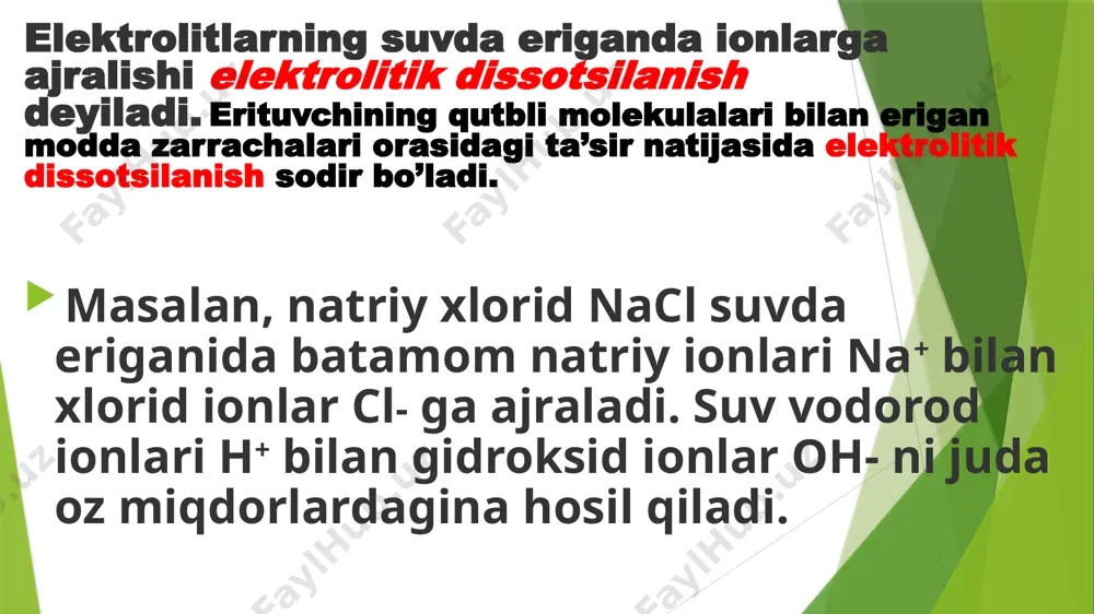 bilan oksidlanish-qaytarilish reaksiyalaridan farq qiladi. chunki oksidlanish qaytarilish reaksiyalarida oksidlovchining molekulalari qaytariluvchi modda molekulasidagi bir yoki bir necha elektronni butunlay tortib oladi kislota-ishqor muvozanati — organizm ichki muhitidagi vodorod koʻrsatkichi (ph)ning nisbiy doimiyligini vujudga keltiruvchi fizik-kimyoviy va fiziologik jarayonlar yigʻindisi. moddalar almashinuvida hosil boʻladigan kislotali va asosli (ishqorli) mahsulotlar qonga oʻtib turishiga qaramay, sog’lom odam qonidagi ph 7,35—7,47 atrofida boʻladi. hayotiy jarayonlar normal boʻlishi uchun organizm ichki muhitidagi ph qiymati doimiy boʻlishi shart. ph 6,8 dan past va 7,8 dan yuqori boʻlsa, organizm yashay olmaydi. qonning bufer sistemalari va organizmning koʻpgina fiziologik sistemalari kislota-ishqor muvozanatida qatnashadi. suvning ionlanishi.vodorod ko’rsatkichi. suv h3o+ va oh- ionlarini hosil qilib avtoionlanishi mumkin. suvning 25gradusda avtoionlanish muvozanat doimiysi ks=10-14 neytral eritmada [h3o+ ]=[oh-] kislotali eritmada [h3o+ ]>[oh-] asosli eritmada [oh-]>[h3o+ ] ph shkalasi eritmalarni kislotaliligi yoki asosliligi (ishqoriyligi) boʻyicha tartiblash uchun ishlatiladi. ph qiymatiga asoslangani sababli bu shkala logarifmik boʻlib, 1 ph birligining oʻzgarishi h+ …
