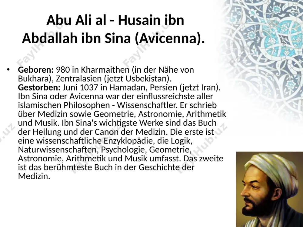afganistan) al - biruni ist eine der hauptfiguren der islamischen mathematik. er trug zur astronomie, mathematik, physik, medizin und geschichte bei. abu rayhan al - biruni wurde in khwarazm geboren, einer region, die an das aralsee angrenzt, das heute als karakalpakstan bekannt ist. die beiden großen städte in dieser region waren kath und jurjaniyya. al - biruni wurde in der nähe von kath geboren und die stadt wurde geboren, heißt heute biruni nach dem großen gelehrten. er lebte sowohl in kath als auch in jurjaniyya, als er aufwuchs und wir wissen, dass er schon sehr früh mit dem berühmten astronomen und mathematiker abu nasr mansur begonnen hat. die gesamtzahl der von al - biruni produzierten werke ist zu seinen lebzeiten beeindruckend. es wird geschätzt, dass er rund 146 werke mit insgesamt etwa 13.000 folios geschrieben hat (ein folio enthält etwa die gleiche menge wie eine gedruckte seite aus einem modernen …