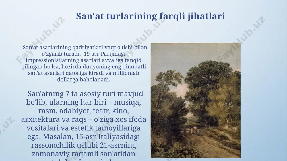 badiiy san'at turlarini umumlashtiruvchi va farqlovchi jihatlar - Page 5