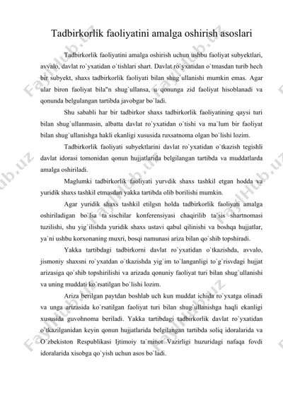 tadbirkorlik faoliyatini amalga oshirish asoslari — DOC