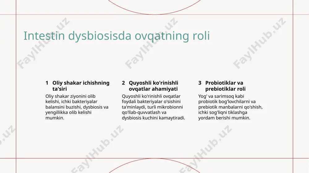 li antibiotik davolash ichak bakteriyalarining barqarorligini buzib, disbakterioz va potentsial sog'liqniy komplikatsiyalarga olib kelishi mumkin. o'rganishlar, ibs kasallari bilan disbakteriozning yuqori ko'plikini ko'rsatadi, ichak mikrobiotasining tashqi tartibsizligi va belgilarning o'rtasida potentsial bog'lanishni ko'rsatadi. ibd kasallarida ichak mikrobiotasi tuzilishida o'zgarishlar ko'rsatiladi, disbakterioz kasallikning rivojlanish va og'irlik darajasida rolini o'ynaydi. ichak disbakteriozi uipl kasalligi uchun oldini olish strategiyalari oziq-ovqat o'zgartirishlari hayot uslubiy o'zgarishlar antibiotiklar boshqarish yog'urt, kefir va sauerkraut kabi probiotik bog'liq ovqatlarni qo'llash, sog'lom ichak mikroflorasini ta'minlash uchun. o'ziga xoslik praktikalaridan foydalanib stres darajasini kamaytiring va tinch ichak mikrobiomini saqlash uchun regulyar mashg'ulotlar bilan faol bo'ling. antibiotiklarni ma'nog'iy ravishda va faqat zarur bo'lganda qo'llang, foydali ichak bakteriyalarini buzilishini oldini olish uchun. e'tiboringiz uchun rahmat!