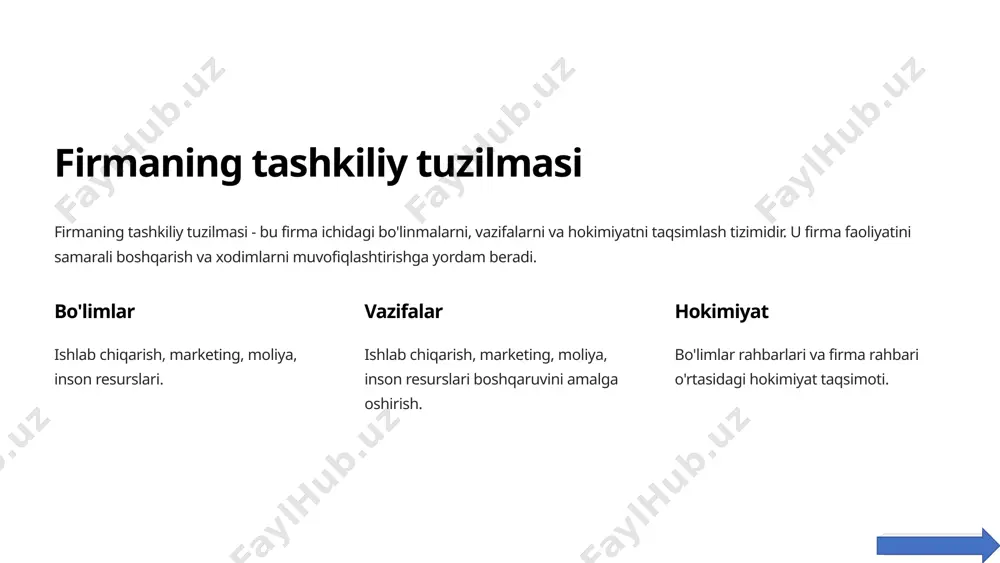 ishlab chiqarish bo`linmalarini tashkil etishni nazarda tutadi».o.uilyamson. marketolog firmalar tipologiyasi. firmani rivojlantirish trayektoriyasi firma ichki tuzilishi u yoki bu modellarining paydo bo`lishi va tarqalishini faqat ularning «prinsipal-agent» muammosini hal etishdagi qiyosiy samaradorligi bilan izohlab bo`lmaydi. firmaning yangi ichki tuzilishini rivojlantirishga nisbatan ehtiyoj paydo bo`lib, biroq bu amalga oshirilmay qoladigan holat bo`lib turishi tabiiy. alfred chandler elektrotexnika sanoatida asr boshida yuzaga kelgan vaziyatni misol tariqasida keltiradi. buyuk britaniya, germaniya va aqshda dastlabki elektrotexnika korxonalari deyarli bir vaqtda paydo bo`lganiga qaramay, jahon bozorida yetakchilik mavqeini faqat germaniya (aeg) va amerika (“general elektrik”) elektrotexnika ishlab chiqaruvchilari egallashdi. boz ustiga, britaniya firmalari hatto o`zlarining milliy bozoridan ham siqib chiqarildi: aeg ushbu davrda britaniyada o`z mahsulotlarini har qanday ingliz firmalariga qaraganda ko`proq sotdi. britaniya ishlab chiqaruvchilari «germaniya va amerika firmalari bilan teng raqobatlashish uchun zarur bo`lgan tashkiliy xususiyatlarni rivojlantira olishmadi», degan xulosaga keldi, chandler. tashkiliy madaniyat – tashkilot a’zolari o`rtasidagi o`zaro munosabatlarni tartibga soluvchi va …