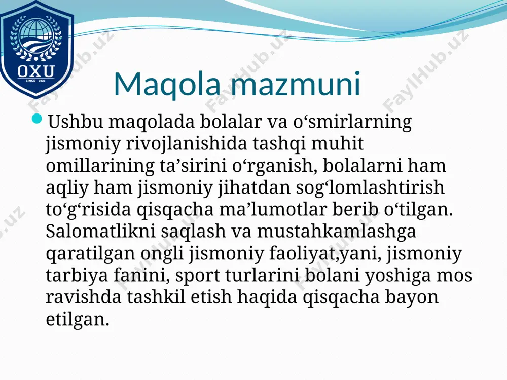 ida tariqasida, 6 yoshgacha bo'lgan bolalar uchun norma bo'lgan faoliyatning o'yin shakli mavjud emas. biroq ko‘pchilik murabbiylar sport seksiyasini bolalar bog‘chasi yoki maktab emas, deb hisoblaydi va buning natijasida jismoniy tarbiya me’yorlariga amal qilmaydi. pediatrlar bilan murabbiylar ishini birlashtirish juda muhim. shifokor bolaning jismoniy faolligini oshirishga tayyormi yoki yo'qligini tushunish uchun uni tekshirishi kerak, ya'ni birinchi navbatda chaqaloqning jismoniy rivojlanish darajasini aniqlaydi. va keyin muntazam tekshiruvlar o'tkazadi, ular nafaqat jismoniy rivojlanishni kuzatish, balki yurak-qon tomir, nafas olish va asab kabi muhim hayotni qo'llab-quvvatlash tizimlarining normal ishlashini aniqlashga qaratilgan bo'lishi kerak. har qanday yashirin sog'liq muammolari, albatta, agar o'sib borayotgan tana etarli darajada stressga duchor bo'lmasa, yoshga qarab yo'qolishi mumkin. masalan, deyarli barcha organ tizimlarining rivojlanishida nomutanosiblik mavjud bo'lgan balog'at davri. tabiiyki, bu moslashish jarayonlarining yomonlashishiga, ishlashning pasayishiga va mashg'ulotlar va raqobatbardosh yuklardan keyin tiklanish reaktsiyalarining sekinlashishiga olib keladi. faqat natijalarga erishishga qaratilgan sport mashg'ulotlari yosh sportchining ahvolini og'irlashtirishi mumkin, shu …
