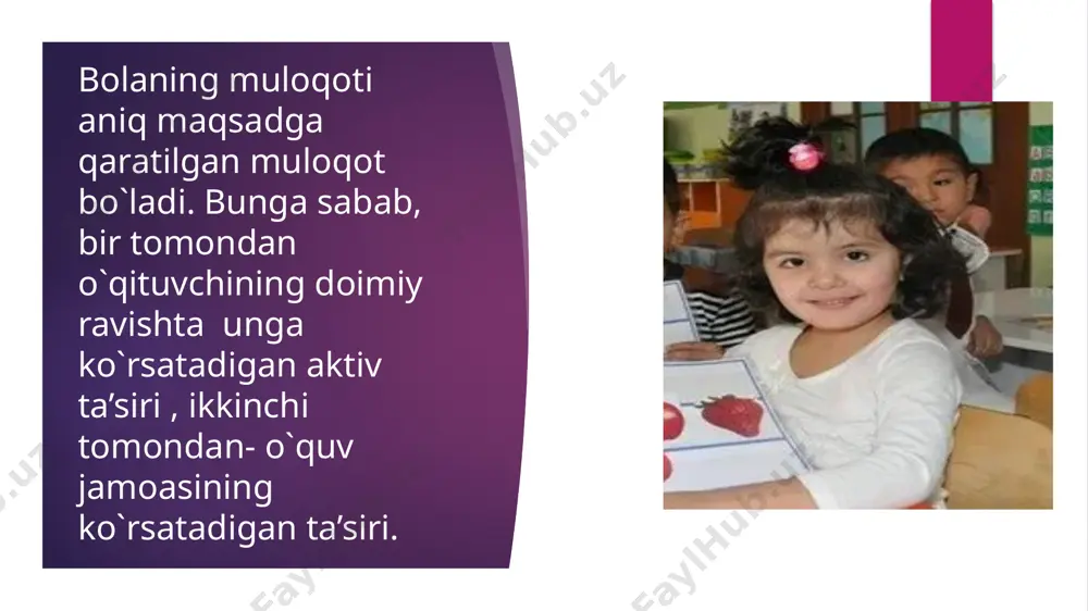 istemasining nisbatan ustunligi bilan tushuntirish mumkin. kichik maktab yoshdagi o`quvchi o`zining oldida har kuni qandaydir birorta yangilikni ochib beradigan tevarak atrofdagi olamni jonli qiziqish bilan idrok qiladi. bu davrdagi bolalar idrokining xarakterli tomoni uning kam differensiallashganligidadir( ya’ni obektlarni bir biridan farqlashdagi zaiflik).kichik maktab yoshdagi o`quvchilarning idroki bolaning xarakatlari, amaliy faoliyatlari bilan mahkam bog`liq bo`ladi. predmetni idrok qilish- u bilan nimadur qilish, uni qo`liga olib ushlab ko`rish demakdir. asosan maktab yoshdagi bolaning ehtiyojlariga mos keladigan, bolaning hayotiga, faoliyatiga bevosita qo`shiladigan, o`qituvchi tomonidan maxsus ko`rsatiladigan narsa idrok qilinadi. psixik rivojlanishning mazkur darajasidagi idrok xali o`zining maxsus bilish maqsadlariga ega bo`lgan to`la ravishdagi aloxida, maxsus faoliyat bo`la olmaydi.ta’lim yo`nalishida idrok qayta quriladi, uning rivojlanishi yanada yuqoriroq darajaga ko`tariladi. diqqat. boshlang`ich sinf o`quvchilarida diqqatni irodaviy zo`r berish bilan boshqarish va favqulotda vaziyatlarga moslashish imkoniyati yaxshi bo`lmaydi. buning asosiy sababi, ularda ixtiyoriy diqqatning kuchsizligi va beqarorligidir. shu bilan birga kichik maktab yoshdagi bolalarning ixtiyoriy ongli …