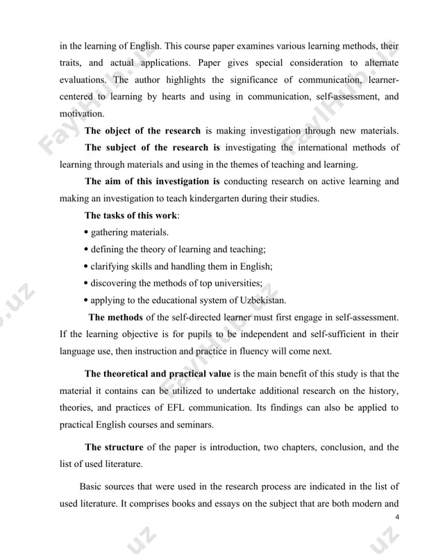the learning objective is for pupils to be independent and self-sufficient in their language use, then instruction and practice in fluency will come next. the theoretical and practical value is the main benefit of this study is that the material it contains can be utilized to undertake additional research on the history, theories, and practices of efl communication. its findings can also be applied to practical english courses and seminars. the structure of the paper is introduction, two chapters, conclusion, and the list of used literature. basic sources that were used in the research process are indicated in the list of used literature. it comprises books and essays on the subject that are both modern and scientific. chapter i. the project methods and approaches of communicative competence in teaching a foreign language 1.1. methods of teaching communication skills to achieve success in any profession, it is imperative to possess exceptional …