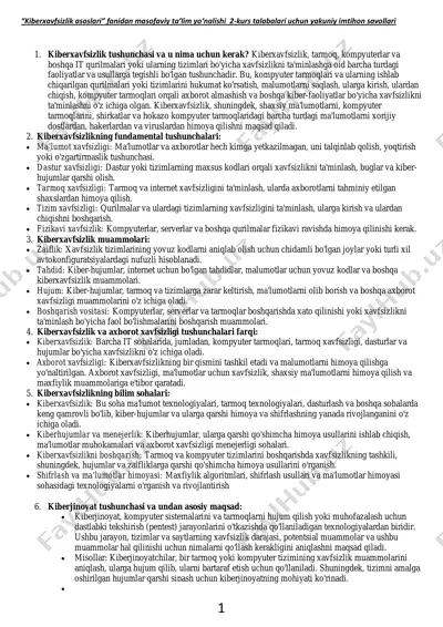 "kiberxavfsizlik asoslari" — PDF