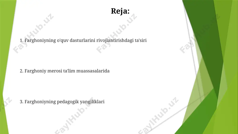 ing diqqatini va (11-14 yosh) ma'lum yosh guruhlarida o'qish natijalarini yaxshiladi farghoniyning (2010-2020) 5 ta yangi darslik bo'yicha ishlab chiqqan dasturi shirozdagi 7 boshlang'ich maktabda matematika va tabiiy fanlarni tushunishni yaxshilashga olib keldi. 450 o'quvchida muammo yechish ko'nikmalarining o'sishi (p<0 farghoniyning pedagogik yangiliklari (masalan, 3 bosqichli dars rejalari, xxi asr ko'nikmalarini qo'shish) tehrondagi 5 maktabda o'quvchilarning bilimiga ta'sir ko'rsatib, standartlashtirilgan test natijalarini o'rtacha 15% ga oshirdi (2018-2022 yillar ma'lumotlari) o'quv dasturiga asosiy hissa farghoniyning merosi darslik va tadqiqotlardan ham ortuq: 12 nafar doktorant va 25 nafar magistr talabasini tayyorlashi (sheroz universiteti, 2010-hozirgi kungacha) eron bo'ylab yangi avlod ta'lim rahbarlarini yetishtirdi uning tadqiqoti (3 ta tengdoshlar tomonidan ko'rib chiqilgan nashr, 2015-2020) boshlang'ich ta'limda (1-5-sinflar) texnologiyalarni (masalan, planshetlar, ta'lim dasturlari) integratsiyalashga qaratilgan bo'lib, 2 ta sinov maktabida (mashhad, 2017) savodxonlik darajasini 15% ga oshirishga olib keldi yangi o'qitish usullari farghoniyning 1980-2010 yillarda 5 ta eron universitetida 3000 dan ortiq talabaga ta'sir ko'rsatgan …