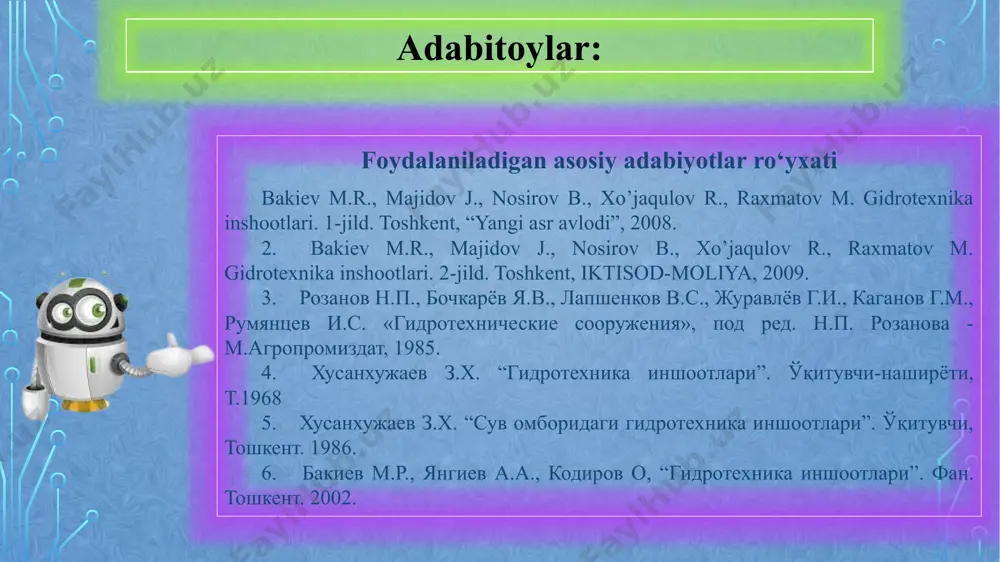 adi. geotexnik nazorat ma’lumotlari tо‘planish va ularni tahlil qilish jarayonida tо‘g‘onni barpo qilish texnologiyasiga о‘zgartirishlar kiritish, shuningdek, tо‘g‘onni zо‘riqishli-deformatsiyali holatini haqiqiy kо‘rinishi о‘rnatiladigan ayrim hisoblar bajarilishi mumkin. bundan tashqari, gruntlar fizika-mexanikaviy xossalari (asosan zichlik) statistikasi ehtimollik nazariyasi asosida tо‘g‘onlarni zо‘riqishli-deformatsiyali holati va ishonchlilik koeffitsiyentini baholash imkonini beradi va bu о‘z navbatida inshootni ekspluatatsiya davrida ishlashini asosli ravishda baholash imkoniyatini yaratadi. gruntli tо‘g‘onlarni loyihalashda, shuningdek qurilayotgan inshootda geotexnazoratni tashkil etishda aniqlanishi zarur bо‘lgan gruntlar fizika-mexanikaviy tavsiflari rо‘yxati, gruntlar namunalari soni (nazorat nuqtalari), namuna olish joylari (nazorat nuqtalarini balandlikda va rejali joylashuvi), grunt namunalari hajmi belgilab olinadi va ular amaldagi meyoriy hujjatlar asosida о‘rnatiladi yoki muayyan qurilish sharoiti uchun maxsus ishlab chiqiladi va tо‘g‘on qurilishining texnikaviy shartlari (tsh) bilan tartibga solinadi. geotexnikaviy nazorat xizmati qurilish tashkiloti tomonidan tuproq ishlari boshlanishiga qadar tashkil etiladi va qurilish davrining butun davri davomida, ishlar tо‘liq tugagunga qadar amalda bо‘ladi. nazorat turlari bir nechta guruhga bо‘linadi: qurilishning …