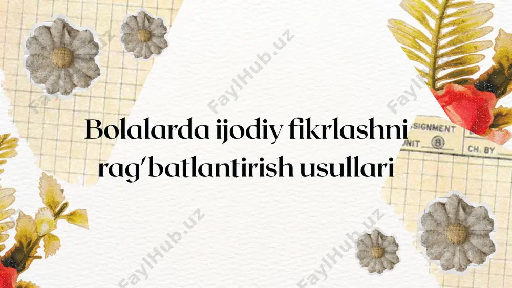 kr-mulohazalar va rag'batlantirish bolalarning ijodkorligini oshirishda muhim rol o'ynashini ko'rsatdi. maqtov va ijobiy fikr-mulohazalar bolalarning ichki motivatsiyasini oshiradi va ularni yanada ko'proq ijod qilishga undaydi. demak, ota-onalar va o'qituvchilar bolalarning ijodiy harakatlarini doimo rag'batlantirishi va qo'llab-quvvatlashi zarur. bolaning yoshiga mos yondashuvning ahamiyatini ko'rsatdi. kichik yoshdagi bolalar uchun o'yin va ijodiy faoliyatlar muhim bo'lsa, o'rta va katta yoshdagi bolalarda muammolarni hal qilish va loyihalar ustida ishlash kabi yondashuvlar qo'llanilishi mumkin. demak, ijodkorlikni rag'batlantirishda bolaning yosh xususiyatlarini hisobga olish zarur. psixologik testlar natijalari shuni ko'rsatdiki, har bir bolaning ijodkorlik darajasi va qobiliyatlari turlicha bo'lishi mumkin. shuning uchun, ijodkorlikni baholashda individual farqlarni hisobga olish muhim har bir bolaga alohida yondashuv zarur va ularning kuchli tomonlarini aniqlash hamda rivojlantirish kerak. bolalarda ijodkorlikni rag'batlantirish kompleks yondashuv talab etadi. ota-onalar, o'qituvchilar va psixologlar hamkorligida ishlab chiqilgan strategiyalar bolalarning ijodiy salohiyatini to'liq ro'yobga chiqarishga yordam beradi. shu bilan birga, individual farqlarni hisobga olish va har bir bolaning …