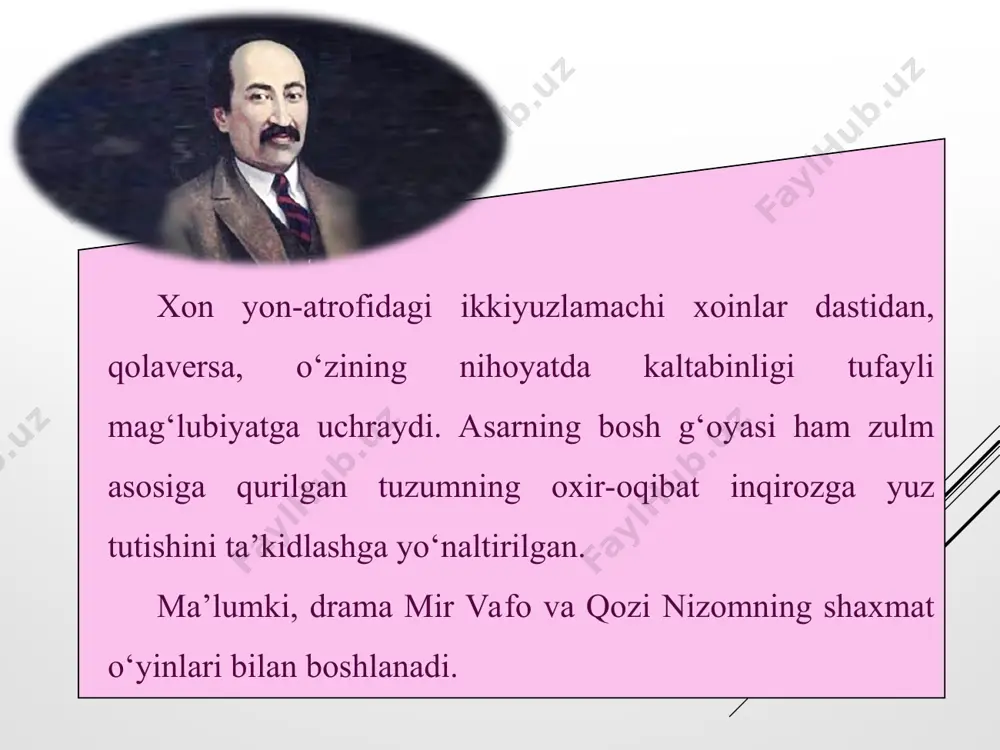 fitrat «abulfayzxon» fojiasida ma’lum bir tarixiy davr fojialarini badiiy talqin qilish bilan birga o‘zi yashab turgan ziddiyatlarga to‘la muhit – zulm, zo‘ravonlik va bosqinchilikka asoslangan tuzumning mohiyatini ham qaysidir ma’noda ochib berishga muvaffaq bo‘ldi.