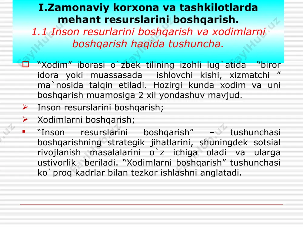 llashtirib borish; ta`sirchan ijtimoiy himoya siyosatini o`tqazish; mehnat munosabatlarini uyg`unlash- tirish; davlatning kadrlar siyosati makro va mikroiqtisodiy darajalarda kadrlar siyosatini shakillantirishning uslubiy asoslari barqarorlashtirish personalni boshqarish personal bilan ishlash axborot ta`minoti davlar va xo`jalik yuritish subyektlari hamkorligi ishchi kuchini rivojlantirish ishchi kuchini tayyorlash davlatning kadrlar siyosatini shakillantirish tamoyillari xolislik uzluksizlik ilmiylik funksiyalarni asoslash boshqaruv munosabatlarini maqbullashtirish ustivor yo`nalishlarni aniqlash muvofiqlashtirish barqarorlik oshkoralik markazashtirish parallelik vorislik muhtoriyat salohiyatni aniqlsh komplekslilik ishlab chiqarish munosabatlarini insoniy mazmun bilan boyitish muvofiqlik progressivlik istiqbollilik tezkorlik maqbullik lavozim tizimning soddaligi personalning boshqarish funksiyalari ustivorligi rahbar ishtroki davlatning kadrlar siyosatini shakillantirishga uslubiy yondashuvlar tizimli voqealik shaxslararo faollik 1.mehnat resurslari sohasi- da davlar siyosati: -davlatning demofrafik siyosati -ish bilan bandlik sohasida davlat siyosati -personalni boshqarish sohaida davlat siyosati 2. davlat boshqaruv organlari sohasida davlat siyosati: -davlat boshqaruv organlarini shakillantirish sohasida -davla subyektlari personalni shakillantirish va pivojlantirish sohasida -mahalliy o`z-o`zini boshqarish personali sohasida -davlat korxonalari personali sohasida 3.nodavlat tadbirkorlik …