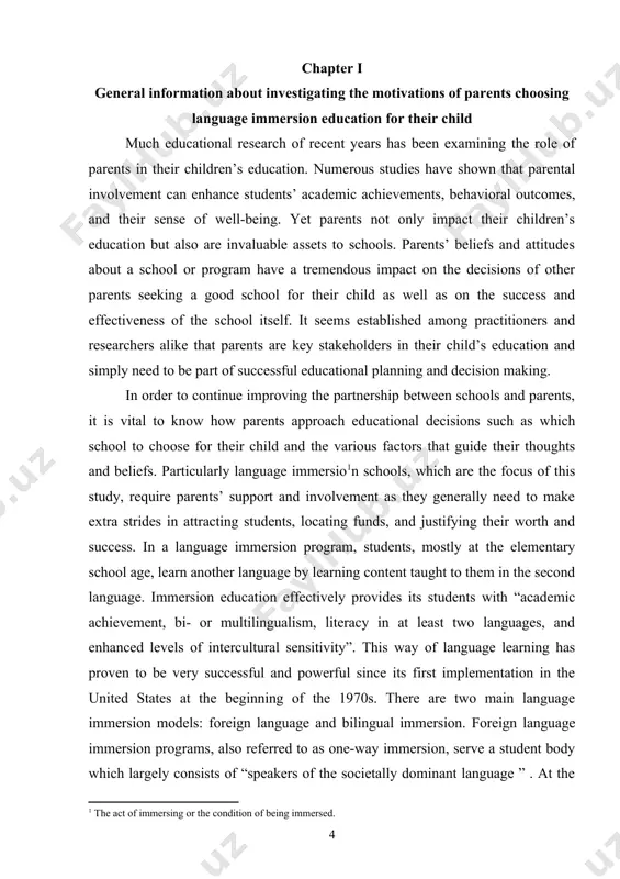 aim to create high proficiency foreign language speakers with an enhanced level of understanding and appreciation for cultural diversity . the same applies to two-way immersion programs in addition to their offering language minority children a path to “higher levels of academic language and literacy development in english” . indigenous immersion and developmental bilingual immersion are two additional subgroups within dual language education. due to the nature of a given immersion program and the specific need it fulfills in its community “no one program will exactly resemble another” . nonetheless researchers have described certain core characteristics that any immersion program needs to contain to a “greater or lesser degree” in order to qualify as a prototypical immersion program. johnson and sweet established eight core features: (a) the l2 [the language that is taught] is a medium of instruction (b) the immersion curriculum parallels the local l1 curriculum (c) overt support …