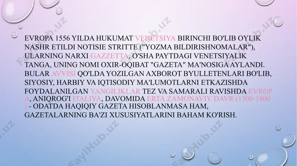 40-yillarda hindiston matbuoti jirkanch presslarda bosilgan kundalik yoki haftalik varaqalarning rang-barang to'plami edi. o'zlarining kichik jamoalaridan tashqarida bir nechta odamlar kamdan-kam hollarda hindistonning ko'plab kastalari, qabilalari va mintaqaviy submulturalarini birlashtirishga harakat qilishdi. angliya-hind gazetalari faqat ingliz manfaatlarini ilgari surdi. ingliz robert knight (1825-1890) ingliz tilida ikkita muhim gazetaga asos solgan va keng hind auditoriyasini qamrab olgan, the times of india va shtat arbobi. ular hindistonda millatchilikni targ'ib qildilar, chunki nayt odamlarni matbuot qudrati bilan tanishtirdi va ularni siyosiy masalalar va siyosiy jarayonlar bilan tanishtirdi. adabiyotlar ^ shannon e. martin va devid a. kopeland, nashr. "gazetalarning jamiyatdagi vazifasi: global istiqbol (praeger, 2003) p. 2018-04-02 121 2 ^ wan-press.org arxivlandi 2012-01-11 da orqaga qaytish mashinasi, gazeta xronologiyasi, butunjahon gazetalar uyushmasi ^ infelise, mario. "roman avvisi: xvii asrdagi axborot va siyosat". papa rimdagi sud va siyosat, 1492-1700. kembrij: kembrij universiteti matbuoti, 2002. 212, 214, 216–217 betlar. ^ karmen espejo, "evropaning zamonaviy zamonaviy davrdagi …