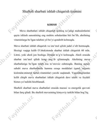 shaftoli sharbati ishlab chiqarish tizimini — DOC