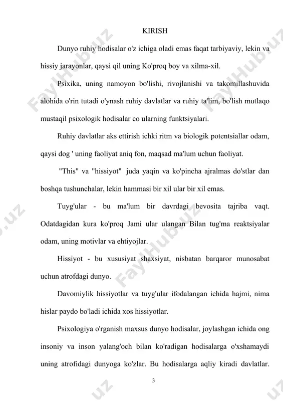 lar va xususiyatlari shaxsiyat; · ko'rib chiqing o'ziga xos xususiyatlar rivojlanish hissiyotlar va tuyg'ular. nazariy asos tadqiqot ni tashkil etdi ish maishiy va xorijiy mutaxassislar ichida hududlar hissiyotlarni o'rganish va tuyg'ular. asosiy kontseptual asoslar tadqiqot xizmat qilgan: tushunchalar va. f. gerbart, da. vundt, tushuncha kelib chiqishi hissiyotlar ch.darvin, nazariya hissiyotlar jeyms lange, nazariya hissiyotlar u. to'p, faollashtirish nazariya lindsi xeb, nazariya kognitiv dissonans l. festinger axborot tushuncha his-tuyg'ular p. da. simonov. kurs ishi ishlash iborat dan tanishtirishlar, uch boblar, xulosalar ro'yxati foydalanilgan manbalar. 4 1 nazariy vakillik haqida hissiyotlar va tuyg'ular 1.1 asosiy nazariy tushunchalar hissiyotlar ustida davomida hikoyalar rivojlanish psixologik bilim emas bir marta tanadagi fiziologik o'zgarishlarni bog'lashga urinishlar qilingan ma'lum his-tuyg'ular va organik belgilar majmuasi ekanligini ko'rsatadi, hamroh har xil hissiy jarayonlar, haqiqatan ham boshqacha. 1972 yilda c. darvin “insonda his-tuyg'ularning ifodasi va hayvonlar", qaysi keldi aylanuvchi paragraf ichida tushunish ulanishlar biologik va psixologik hodisalar, xususan, organizm va …
