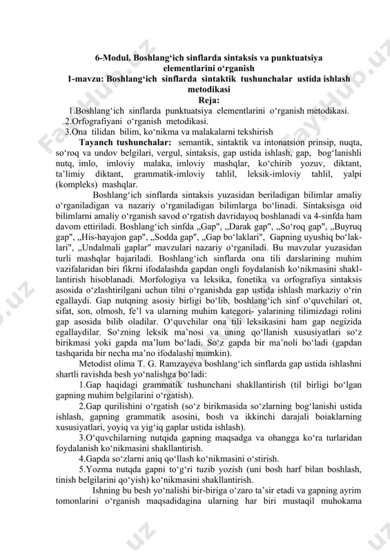 nchi darajali bo‘laklarning mohiyati ochiladi: bosh bo‘laklar gapning grammatik asosini tashkil qiladi, fikr, asosan, gapning grammatik asosi orqali ifodalanadi; ikkinchi darajali bo‘laklar esa bosh bo‘laklarni aniqlovchilik va to‘ldiruvchilik vazifasini bajaradi. ikkinchi darajali bo‘laklarning mohiyatini ochish uchun o‘quvchilar gapni tahlil qiladilar va ular qaysi gap bo‘lagiga bog‘lanib, uni izohlab kelayotganini aniqlaydilar. ikkinchi darajali bo‘laklarning xususiyatlari gapni yoyish (yig‘iq gapni yoyiq gapga aylantirish) jarayonida yaqqol ko‘rinadi. masalan, o‘quvchilar „ qaldirg‘ochlar uchib keldi “ gapini yozadilar. fikrni to‘liq ifodalash uchun gapga qayerga? va qachon? so‘roqlariga javob bo‘lgan so‘zlarni qo‘yish topshiriladi. o‘quvchilar bu vazifani bajarib, qaysi gap bo‘lagi (ikkinchi darajali bo‘lak) fikrni yana aniqroq ifodalaganiga ishonch hosil qiladilar. o‘quvchilarda gapda so‘zlarning bog‘lanishini aniqlash ko‘nikmasini shakllantirish muhim sintaktik va nutqiy ko‘nikmalar qatoriga kiradi. so‘z birikmasi gap qismi sifatida ajratiladi va boshlang‘ich sinflarda uning muhim belgilari idrok qilinadi. „so‘z birikmasi" atamasi darsliklarga kiritilmagan, ta’rifi berilmaydi. ammo kichik yoshdagi o‘quvchilar uning quyidagi muhim belgilarini amaliy bilib olishlari …