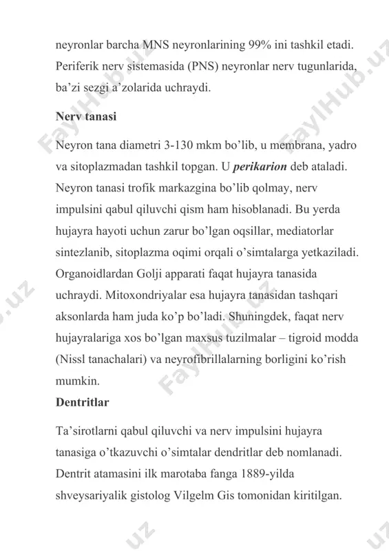 termini, koʻpincha, moddalar va energiya almashinuvining hujayrada kechadigan bosqichlarini ifodalash uchun ishlatiladi. bu jihatdan metabolizm tor maʼ-noda oraliq almashinuvni, yaʼni moddalarning xujayra ichida oxirgi mahsulotga aylanishini ifodalaydi. oziq moddalar hujayraga tushgach, bir qator kimyoviy oʻzgarishlarga uchraydi. bunday reaksiyalarning muayyan tartibda ketma-ket roʻy berishi metabolitik yoʻl, hosil boʻlgan oraliq mahsulotlar metabolitlar deyiladi. metabolizm anabolizm va katabolizmdan iborat. anabolizmda hujayralar va toʻqimalar tarkibiga kiruvchi moddalar sintezlanadi, hujayra tarkibi yangilanadi. anabolitik reaksiyalar, asosan, qaytarilish reaksiyalaridan iborat boʻlib, ular erkin kimyoviy energiya sarf boʻlishi orqali boradi (qarang qaytarilish reaksiyalari). katabolitik reaksiyalar, asosan, oksidlanish reaksiyalaridan iborat boʻlib, unda murakkab moddalar birmuncha oddiy molekulalargacha parchalanadi va energiya ajralib chiqadi (qarang oksidlanish reaksiyalari). metabolizmning bu ikki tomoni oʻzaro chambarchas bogʻlangan. [1] nerv tizimining strukturaviy va funksional birligi hisoblanadi neyron(asab hujayrasi). hujayralararo to'qimalar - neyrogliya- neyronlar uchun qo'llab-quvvatlovchi, himoya qiluvchi, izolyatsiya qiluvchi va oziqlantiruvchi funktsiyalarni bajaradigan uyali tuzilmalarni (glial hujayralar) ifodalaydi. glial hujayralar cns hajmining taxminan 50% ni …