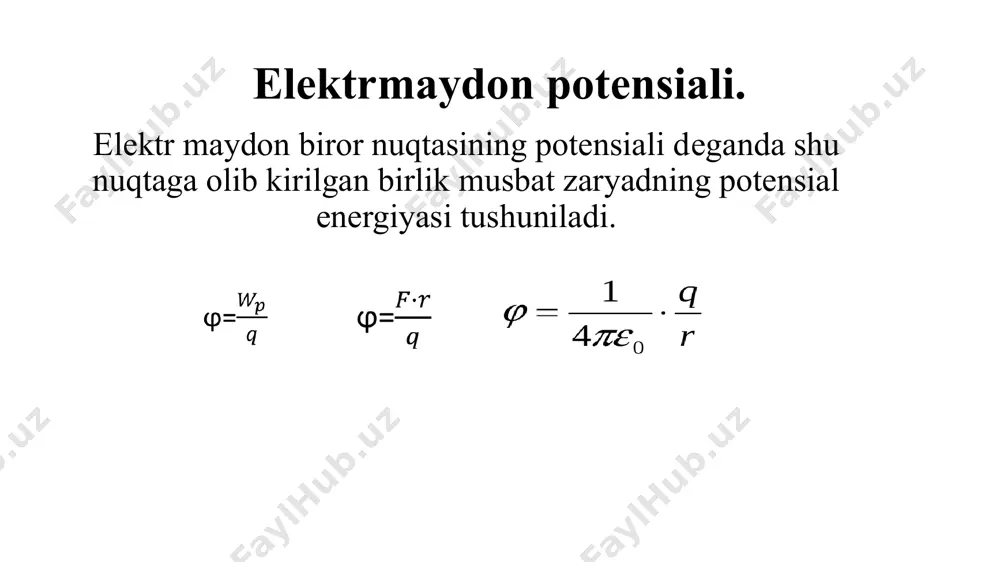 vakuumda elektrostatik maydon. maydon kuchlanganligi. elektr maydon potensiali - Page 5