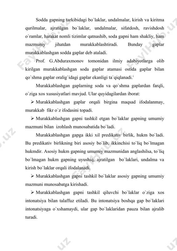 lmalardan iborat bo`lib, shuning uchun ular soda va qo`shma gaplardan farqlanadi. uyushiq bo`laklar, ularning qo`llanish usullari. gap tarkibida bir turdagi bo`laklar birdan ortiq xolda qator keladi. bu turdagi bo`laklar gapning uyushiq bo`laklarini tashkil etadi. bunday bo`laklar ishtirok etgan gap uyushiq bo`lakli gap sanaladi: g`ijjak, tanbur, chang, ud, nay, daf va x.k yangradi (oybek). uyushgan bo`laklar bir xil so`roqqa javob bo`lib, bir xil sintaktik vazifani bajarib, teng bog`lovchilar yoki sanash intonatsiyasi yordamida birikadilar. uyushgan bo`laklar o`zaro tenglashish, boshqa gap bo`laklari bilan tobelanish asosida sintaktik aloqaga kirishadilar: sen menga havodan, suvdan xam zarursan, sen mening quvonchimsan, fikrim va orzu-umidim, baxtimsan, po`lat! (“sharq yulduzi”). bu gapda havodan, suvdan, quvonchimsan, fikrim va orzu-umidimsan, baxtimsan, tenglashish asosida, birinchi gruppa uyushgan bo`laklar esa sen bilan moslashuv yo`li bilan sintaktik aloqaga kirishgan. uyushiq bo`lak komponentlari odatda bir xil grammatik shaklda bo`ladi va bir xil sintaktik vazifani bajaradi. uyushiq bo`laklar biror morfologik format yoki ko`makchi bilan kelishi kerak …