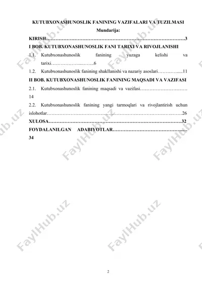 kutubxonashunoslik fanining vazifalari va tuzilmasi — DOCX
