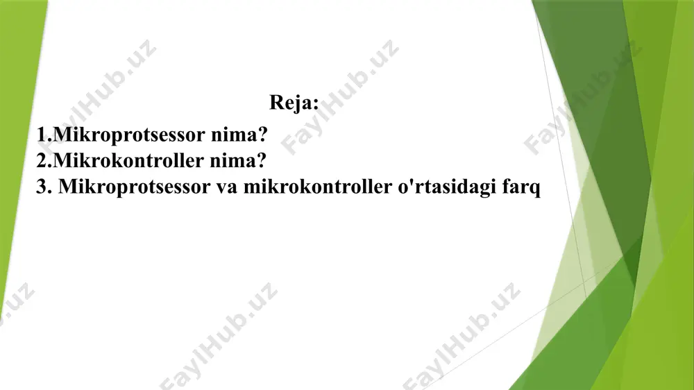 y qilib aytganda, mikrokontroller - bu kamroq tashqi uskunaga ega bo'lgan to'liq kompyuter tizimi. mikroprotsessor texnologiyasining paydo bo'lishi va rivojlanishi sabablarini tushunish uchun birinchi kompyuterlarning xususiyatlari va xususiyatlarini ko'rib chiqing. eniac - birinchi kompyuter, 1946 yil. og'irligi - 30 tonna, butun xonani yoki kosmosda 85 kubometr hajmni egallagan. katta issiqlik tarqalishi, quvvat sarfi, vakuum trubkasi konnektorlari tufayli doimiy nosozliklar. oksidlar kontaktlarning yo'qolishiga olib keldi va lampalar taxta bilan aloqani yo'qotdi. doimiy parvarishlash talab qilinadi 1940-yillarda diodlar va tranzistorlar. bularning barchasi integratsiyalashgan texnologiyalarning paydo bo'lishiga olib keldi. robert noys 1959 yilda u integral mikrosxemani (bundan keyin ic yoki ms) ixtiro qildi robert noys 1959 yilda u integral mikrosxemani (bundan keyin ic yoki ms) ixtiro qildi. intel mikrokontrollerlarning rivojlanishiga katta hissa qo'shdi. ta'sischilar: robert noys, gordon mur va endryu grove. 1968 yilda tashkil etilgan. muayyan vaqtgacha kompaniya p / n saqlash moslamalarini ishlab chiqardi. birinchisi ms "3101" - 64 bit, schottky - …