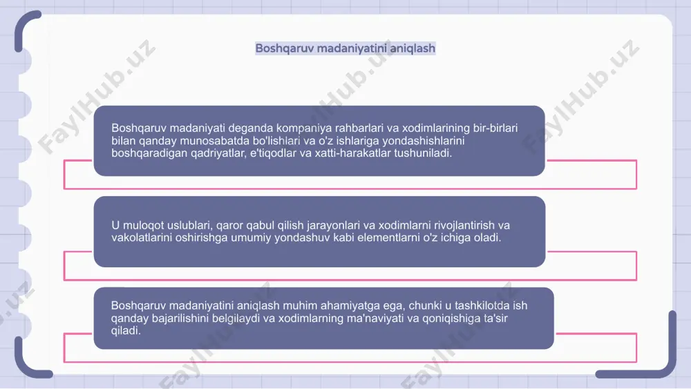 ni boshqarishdagi qiyinchiliklar va imkoniyatlar qurilish loyihalari muvaffaqiyatida boshqaruv madaniyati va uslublari hal qiluvchi rol o'ynaydi. qurilish loyihalarini boshqarishda duch keladigan qiyinchiliklarga aloqa to'siqlari, loyiha guruhi a'zolari o'rtasida muvofiqlashtirishning yo'qligi va o'zgarishlarga qarshilik kiradi. biroq, bu qiyinchiliklar, shuningdek, takomillashtirish va o'sish uchun imkoniyatlar yaratadi. muloqotni kuchaytirish va hamkorlikdagi ish muhitini rivojlantirish mojarolarni minimallashtirish va loyiha natijalarini yaxshilashga yordam beradi. agile loyihalarni boshqarish kabi zamonaviy boshqaruv uslublarini qabul qilish loyiha samaradorligini va qurilish sohasidagi o'zgarishlarga moslashishni yanada oshirishi mumkin. qurilishda ijobiy boshqaruv madaniyatini shakllantirish qurilishda ijobiy boshqaruv madaniyati loyihaning muvaffaqiyati uchun juda muhimdir. bu jamoaviy ish, samaradorlik va xodimlarning qoniqishini oshiradi. ijobiy boshqaruv madaniyatini shakllantirish kuchli yetakchilik va muloqot qobiliyatlaridan boshlanadi. menejerlar o'z jamoasi uchun aniq maqsadlar va umidlarni belgilashlari kerak. bundan tashqari, menejerlar o'z xodimlarini kuchaytirishlari, o'sish va rivojlanish imkoniyatlarini taqdim etishlari va qo'llab-quvvatlovchi va inklyuziv ish muhitini yaratishlari kerak. qurilishni boshqarishda samarali muloqot jamoa a'zolari o'rtasida ma'lumotlarning uzluksiz oqimini …