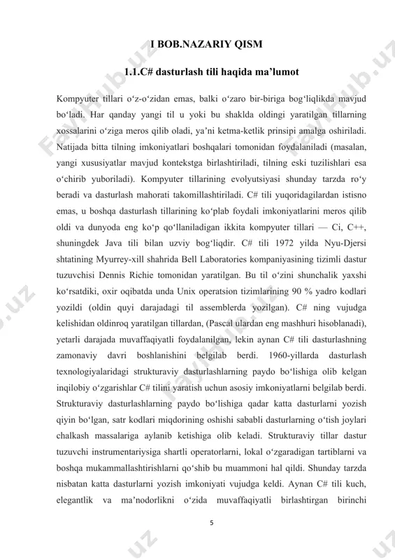 odni o'zgartirish mexanizmlarini joriy qilish. asosiy sinf kelib chiqqan sinflar uchun umumiy xususiyatlar va umumiy xatti-harakatlarni belgilaydi.umumiy (eng umumiy) xususiyatlar va usullar asosiy sinfdan meros bo'lib, unga qo'shimcha ravishda yangi xususiyatlar va usullar qo'shilib aniqlanadi.shunday qilib, birinchi navbatda, meros asosiy sinfning kengayish mexanizmlarini amalga oshiradi. izoh .net core 2.0 uchun sdk bilan boshlash buyrug'ini amalga oshirish uchun zarur emas dotnet restore, u, masalan, qayta tiklash talab qiladigan barcha jamoalar tomonidan bilvosita amalga oshiriladi, deb, dotnet new, dotnet buildva dotnet run. ushbu buyruq baribir aniq tiklash talab etiladigan ba'zi bir stsenariylarda ishlatilishi mumkin, masalan azure devops services-da doimiy integratsiyani ishlatadigan yig'ilishlarda yoki tiklanish vaqti aniq nazorat qilinishi kerak bo'lgan tizimlarni yaratishda. ma'lumot. vorislik nima? vorislik ob'ektga yo'naltirilgan dasturlashning asosiy atributlaridan biridir. ota-ona sinfining imkoniyatlaridan foydalanadigan (kengaytiradigan) yoki o'zgartiradigan bolalar sinfini aniqlashga imkon beradi. a'zolari meros bo'lib qolgan sinfga asosiy sinf deyiladi . asosiy sinf a'zolariga meros bo'lib qolgan sinf derivativ sinf …