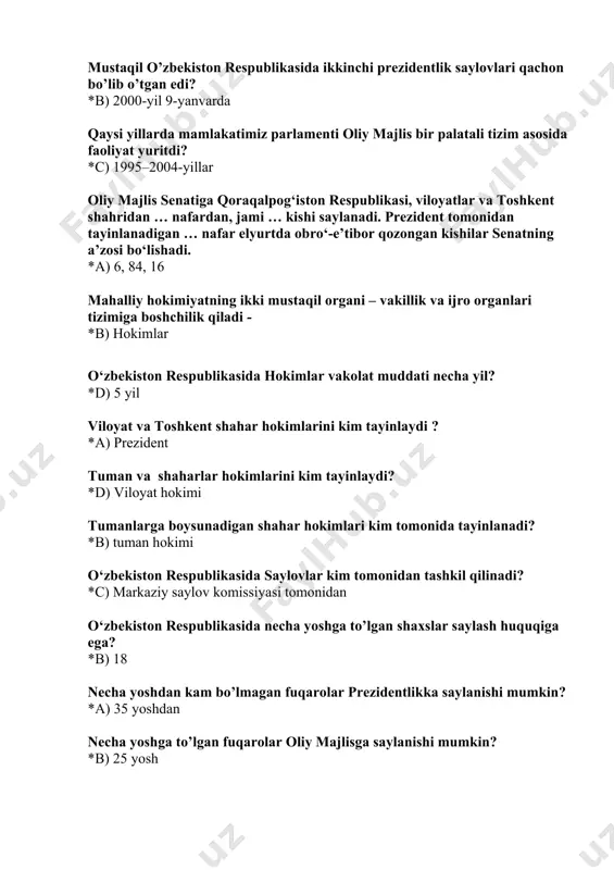 liyatining pasayib ketishi iqtisodiyotda qanday ataladi? *d) inflyatsiya iqtisodiyotda daromad keltiradigan yoki boshqa naf beradigan ho’jalik faoliyati; sohibkorlik-tijorat ishlari bilan shug’ullanish, pul topish maqsadida biror ish bilan band bo’lish qanday nomlanadi? *c) biznes 1997 yil mamlakatimizda qanday yil deb e’lon qilingan edi? *a) ijtimoiy himoya yili o’zbekiston respublikasida birinchi bo’lib ta’sis etilgan ordenni toping. *a) sog’lom avlod uchun o‘zbekiston respubikasida bosh vazir virtual qabulxonasi va prezident xalq qabulxonalari nechanchi yilda tashkil etildi? *a) 2016 yilda yurtimizda “xalq bilan muloqot va inson manfaatlari yili” deb e’lon qilingan yilni aniqlang. *b) 2017 yil prezidentimiz sh.mirziyoyev bmt bosh assambleyasining 75 yillik videokonferensiyasida qachon nutq so‘zlagan edi? *a) 2020 yil 23 sentabr kuni prezident qarori bilan o’zbekiston respublikasi ekologiya va atrof-muhitni muhofaza qilish davlat qo‘mitasi qachon tashkil etildi? *a) 2017 yil 21 aprelda o‘zbekiston ekologik partiyasi qachon tashkil etildi? *a) 2019 yil yanvarda 1991 yilda yurtimizda qaysi allomaning 550 yilligi nishonlangan edi? *a) alisher …