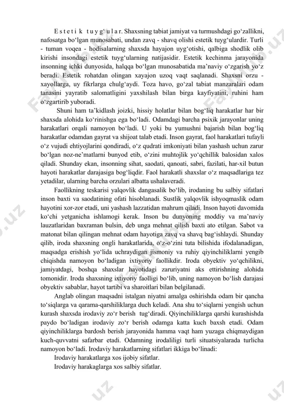 kinlik degan ma’noni anglatadi. holatlarni o‘rganishga katta e’tibor berishyapti. jiddiyik kishining jismoniy yoki aqliy mehnat qilayotgan vaqtida birdaniga vaziyatning haddan oshib ketishi va hattoki, xavfli vaziyat bo‘lib qolgan vaqtda ham tez zaruriy chora topish kerak bo‘lib qolganda vujudga keladigan harakatdir. jiddiylik holatida yurak ishida, qon tomirlari va nafas olish sistemasida ancha o‘zgarishlar yo‘z beradi. lekin ichki organlarning qay darajada o‘zgarishiga qaramasdan, emotsiyaning mazmunini anglab bo‘lmaydi. masalan, tomir urishining tezlashishi kishining biror narsadan qo‘rqqanidan ham, yoki shodlanishidan ham bo‘lishi mumkin. yanada kuchliroq stress holatida kishining hatgi - harakatlarida tartibsizlik bo‘lishi, so‘zlaganda yondashishi, duduqlanib qolishi, fikrlar mantiqiy bog‘lanmagan bo‘lishi mumkin. odatda, stress holatining juda kuchli bo‘lishi teskari reaksiya ham bulishi mumkin, ya’ni bosh miya po‘stlog‘ida umumiy tormozlanish protsessini vujudga keltirishi, kishini passivlashtirib, faoliyatini tamomila susaytiradi. lekin jiddiylik (stress) holatining normal ko‘chishida kishining hayotiy tajribasi, kuchli irodasi, g‘oyaviy jihatdan chiniqqanligi katta rol o‘ynaydi. odamda hissiy holatlar. yuzaga kelish tezligi, kuchi, davomiyligi jihatidan xilma …