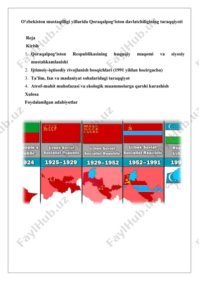 oʻzbekiston mustaqilligi yillarida qoraqalpogʻiston davlatchiligining taraqqiyoti — DOCX