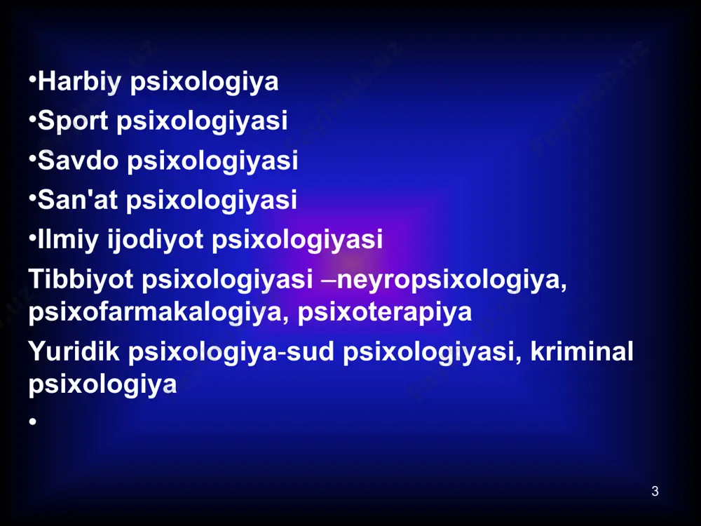 ing asosiy mazmuni-sog’lom shaxsning o’sishini ta’minlash, shaxs rivojlanishidagi turli qiyinchiliklarni korrektsiya qilish, kasb tanlash muammolaridir. chexoslovakiyadagi psixolog maslahatchining asosiy funktsiyasi psixodiagnostik faoliyatdan iboratdir. * sobiq sovet psixologiyasida bolalar tarbiyasi va ta’limida psixologiyadan foydalanish borasida urinishlar pedalogiya doirasida vujudga keldi. pedalogiya rivojlanayotgan va o’sayotgan shaxsning barcha biologik va ijtimoiy xususiyatlarni qamrab oluvchi fandir. 1936 yilda pedalogik qarashlarni to’xtatish haqida qaror qabul qilindi, shu bilan birga sovet psixologlari amalga oshirayotgan bola psixologiyasidagi ijobiy izlanishlar ham to’xtab qoldi. faqat 60 yillarning oxiriga kelib, psixologlarning maktab ishida amaliy ishtirok etishi qayta tiklandi. eston psixologlari “tarbiyasi qiyin” o’smirlar uchun maxsus maktablarda ish olib boradilar. * sobiq sovet ittifoqida birinchi bo’lib estoniyada 1975 yilda maktabda psixologik xizmat tashkil etildi, rahbari x.i.liymets, yu.l.sierd bo’lib, tarbiyasi qiyin o’smirlar uchun maxsus maktablarda ish olib boradilar. rossiyada 1982 yilda maktablarda psixolog shtati ochildi. 1989 yilda o’zbekistonda amaliyotchi psixologlarning yetishmasligi sababli nizomiy nomli tdpu da amaliyotchi psixologlar tayyorlash fakul’teti ochildi. ushbu …