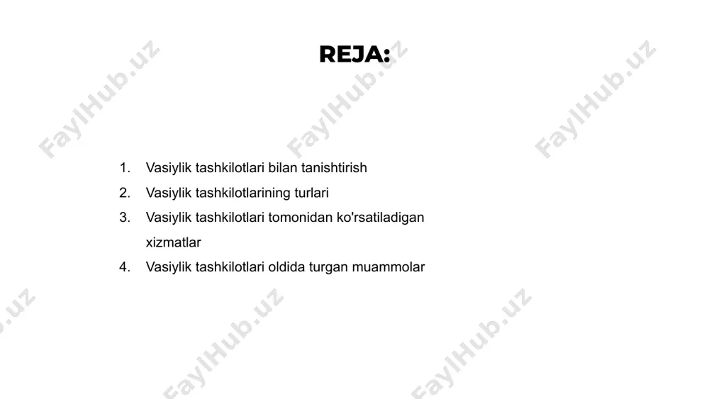 qilish va qo'llab-quvvatlash bilan shug'ullanib, ularga murakkab huquqiy va sog'liqni saqlash tizimlarini boshqarishda yordam beradi. ular o'z mijozlari uchun eng yaxshi natijalarni ta'minlash uchun shaxslar, oilalar va tibbiy xizmat ko'rsatuvchi provayderlar bilan yaqindan hamkorlik qiladilar. umuman olganda, vasiylik tashkilotlari o'zlarini himoya qila olmaydigan zaif shaxslarni himoya qilish va himoya qilishda hal qiluvchi rol o'ynaydi. ushbu tashkilotlar keng qamrovli xizmatlar va yordam ko'rsatish orqali o'z mijozlari uchun hayot sifatini yaxshilashga yordam beradi. vasiylik tashkilotlari oldida turgan muammolar venus is the second planet from the sun mercury is the closest planet to the sun jupiter is the biggest planet of them all 1 2 3 vasiylik tashkilotlarining jamiyatga ta'siri jamiyatda himoyaga muhtoj shaxslarning huquqlarini himoya qilishda vasiylik tashkilotlari hal qiluvchi rol o‘ynaydi. ular qo'llab-quvvatlash va yo'l-yo'riq ko'rsatish orqali vasiylikdagilarning ehtiyojlarini qondirishni ta'minlaydi. ushbu tashkilotlar, shuningdek, vasiylik bilan bog'liq masalalar bo'yicha xabardorlik va ta'limni targ'ib qiladi, yanada xabardor va tushunadigan jamiyatni yaratishga yordam …