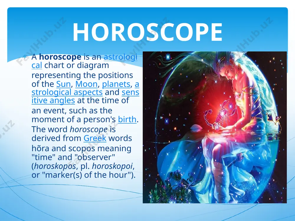 o include a control group and proper blinding between experimenters and subjects, horoscopes have shown no effect beyond pure chance. furthermore, some psychological tests have shown that it is possible to construct personality descriptions and foretelling generic enough to satisfy most members of a large audience simultaneously, referred to as the forer or barnum effect. the native is the subject of the event (a birth, for example) being charted at a particular time and place, and is considered to be at the centre of the celestial sphere. the celestial sphere is an imaginary sphere onto which the zodiac, constellations and planets are projected. the plane of the equator is the plane of the earth's equator projected into space. the plane of the ecliptic is defined by the orbits of the earth and the sun. for practical purposes the plane of the equator and the plane of the ecliptic maintain a …